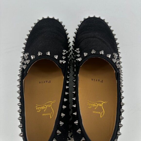 Louboutin Black GLITTER Slip On's with Silver Studs - Size 39 - Picture 7 of 10